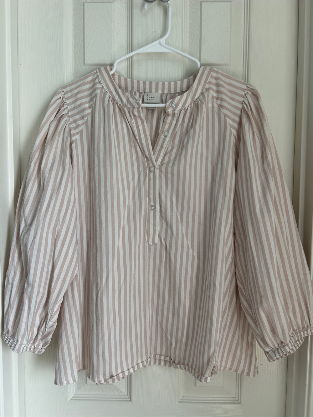 ⚜️ a new day Pink and White Striped Henley Top